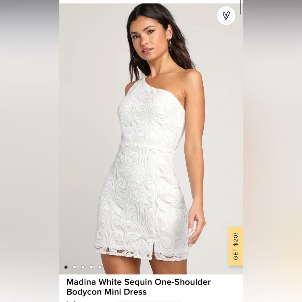 Lulu’s Madina White Sequin One-Shoulder Bodycon Mini Dress NWT